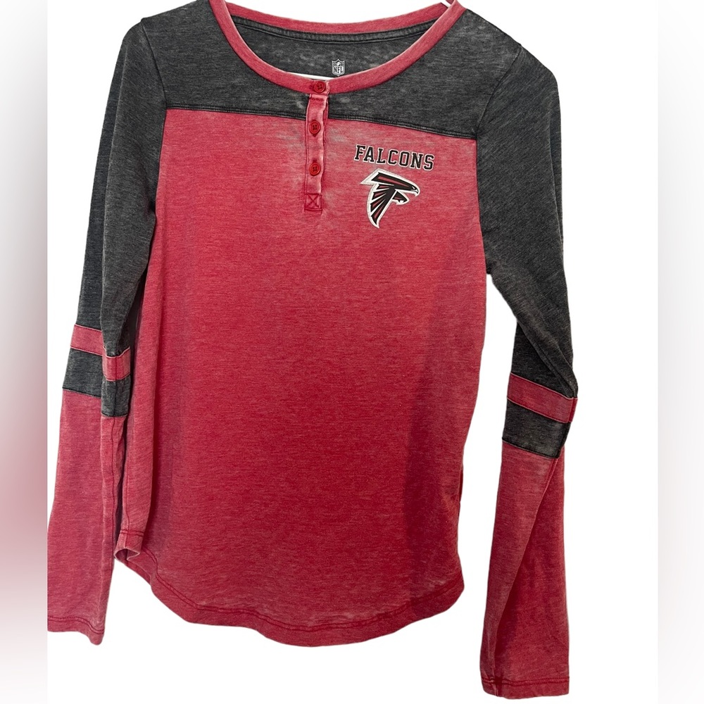 New NFL Atlanta Falcons Red Gray Washed Look Long Sleeve Tee